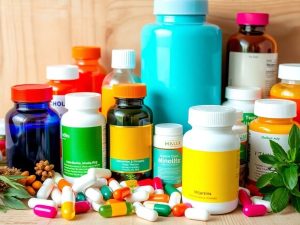 Suplimente nutritive pentru imunitate pe fundal natural.