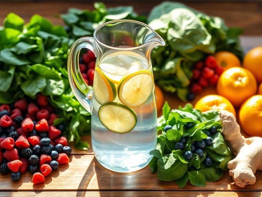 Fructe și legume proaspete pentru detoxifiere.