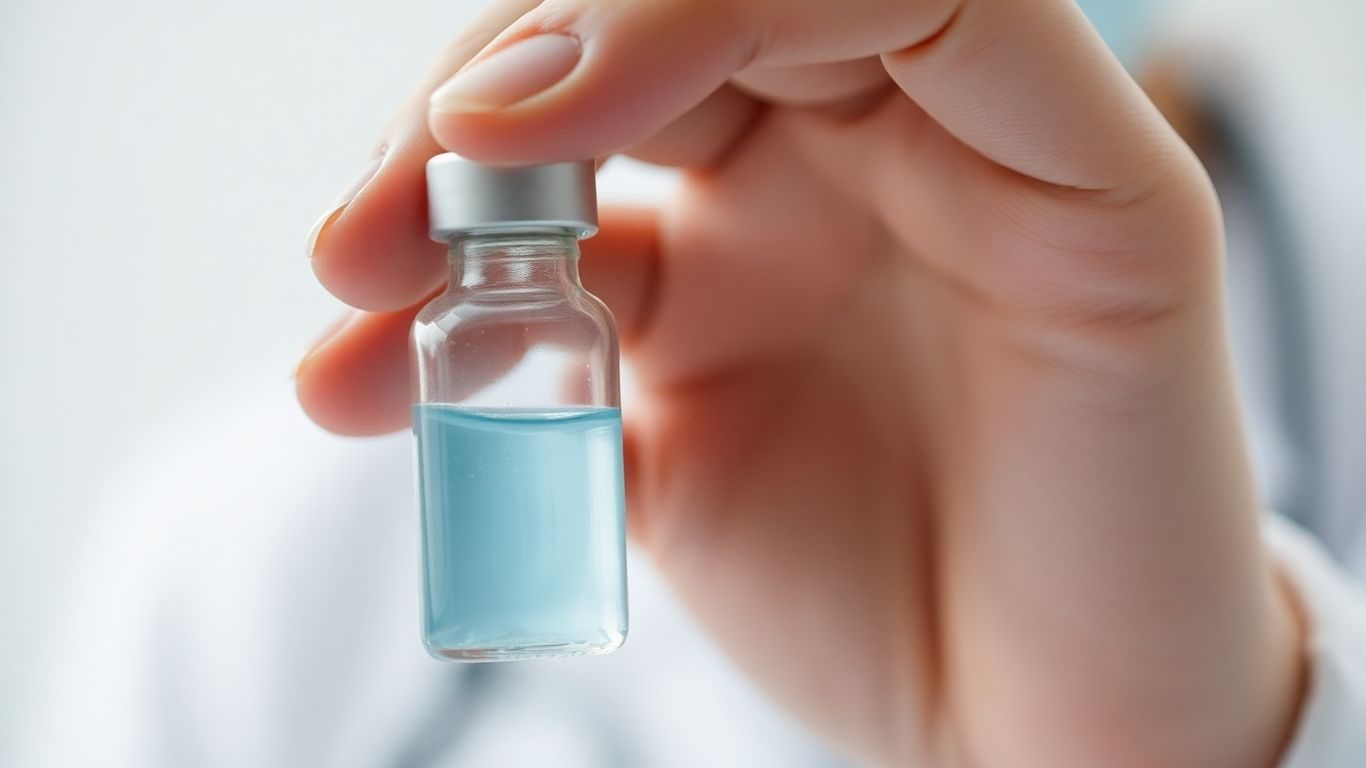 Sticlă cu lichid albastru, simbol al antibioticelor.